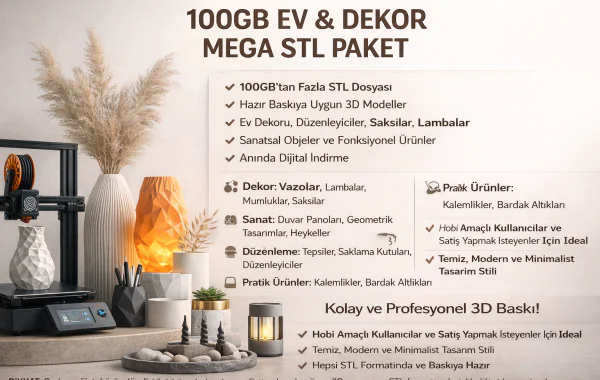 Ev Dekorasyon Ürünleri 3D Baskı Modelleri 100GB Mega STL Paketi
